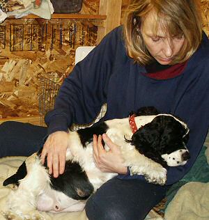 Minutes before delivering the first puppy